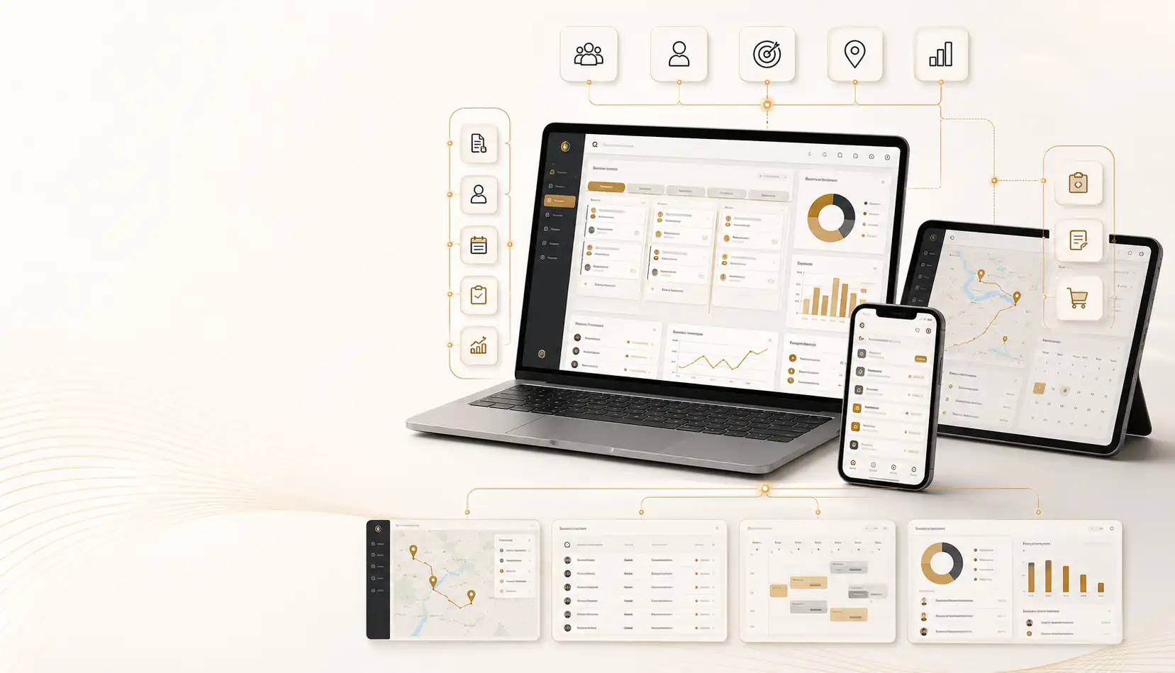 NUR Enterprises sales force automation platform showing CRM, mobile sales workflows, field activity and management reporting