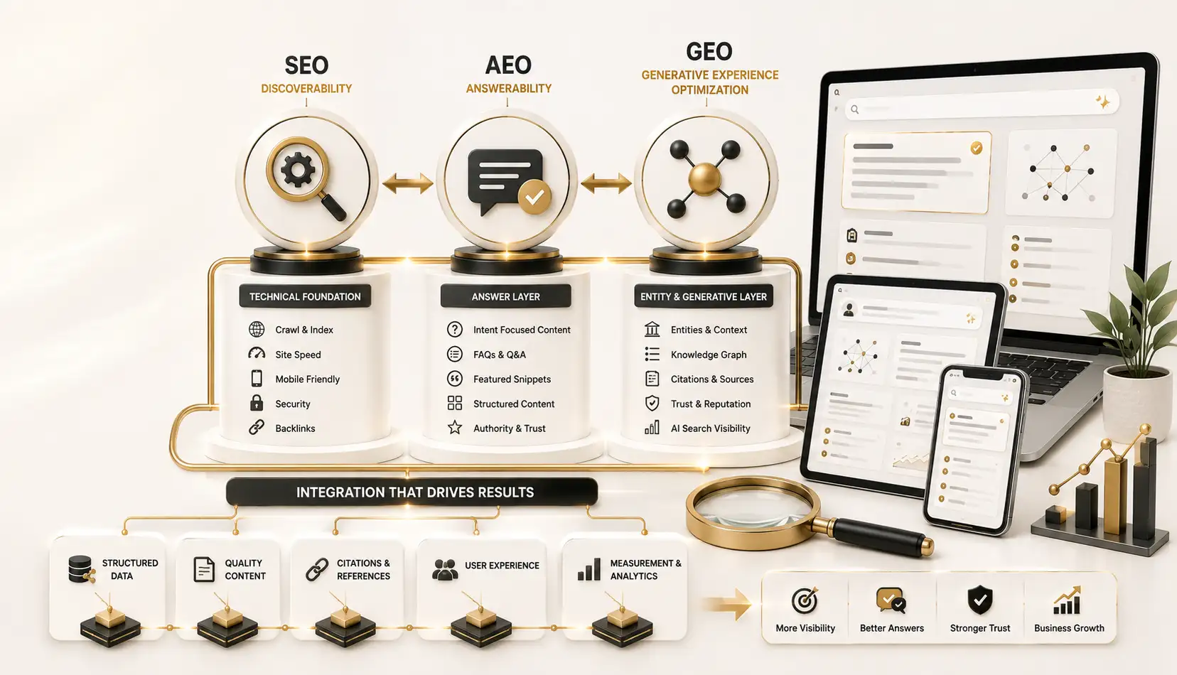 SEO, AEO and GEO: How They Work Together
