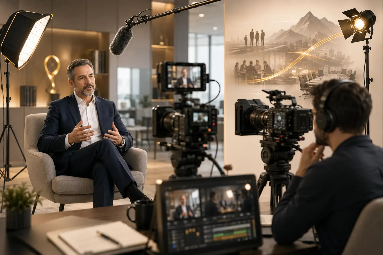 Executive interview filmed with professional cameras, lighting and audio in a corporate environment