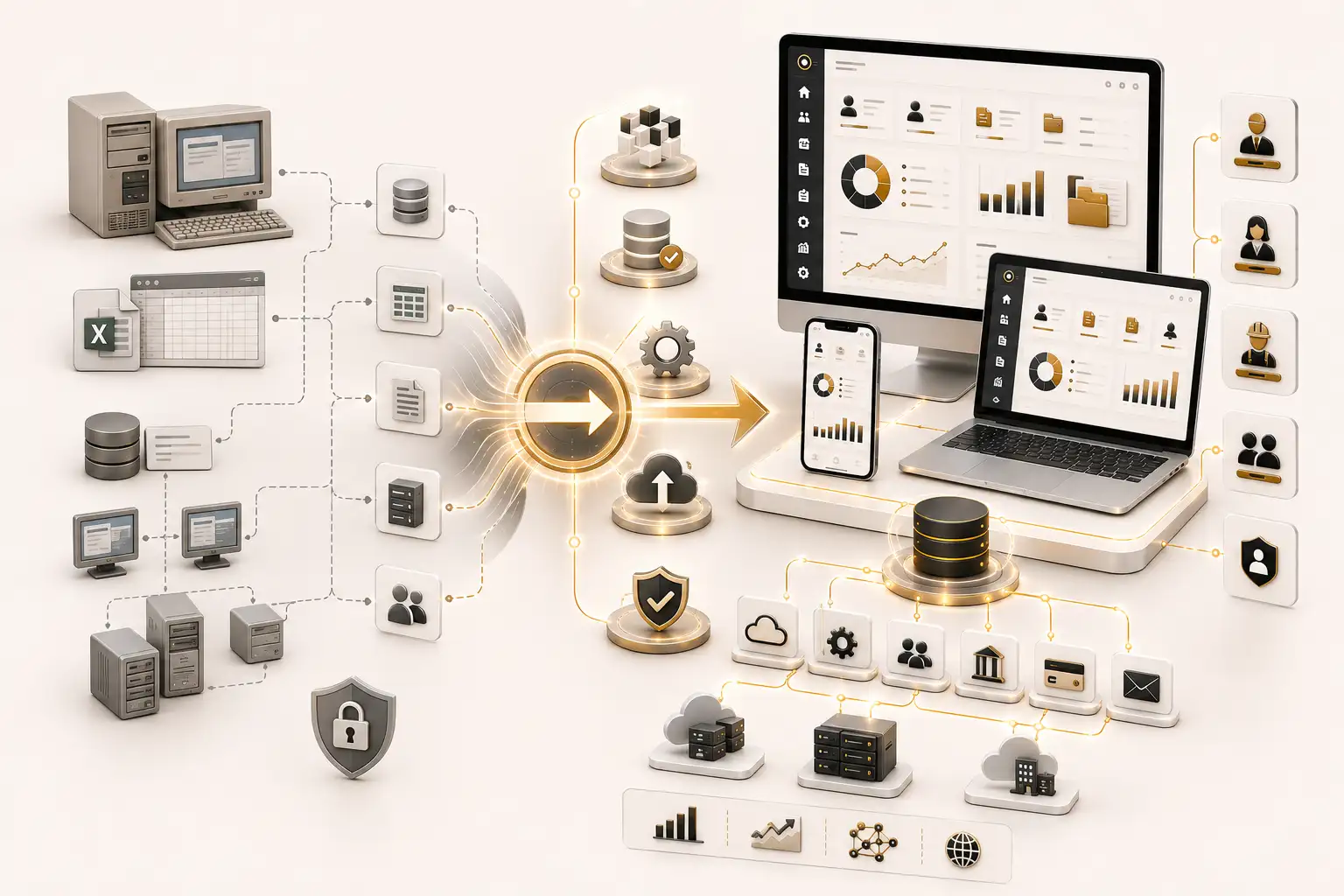 Legacy software modernization from disconnected applications to scalable web, mobile and integrated architecture