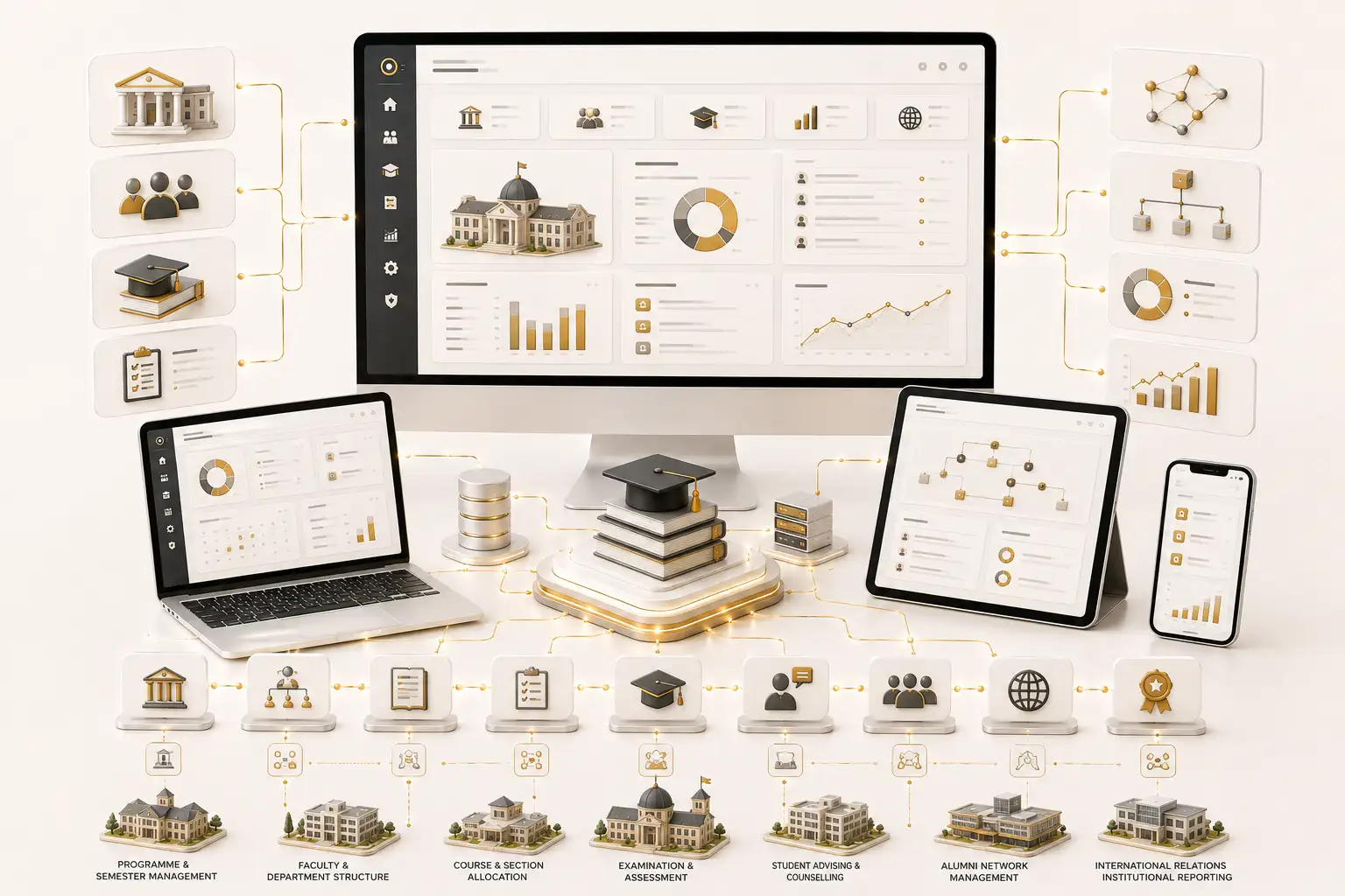 University learning management system with outcome-based education, examinations, counselling and academic reporting