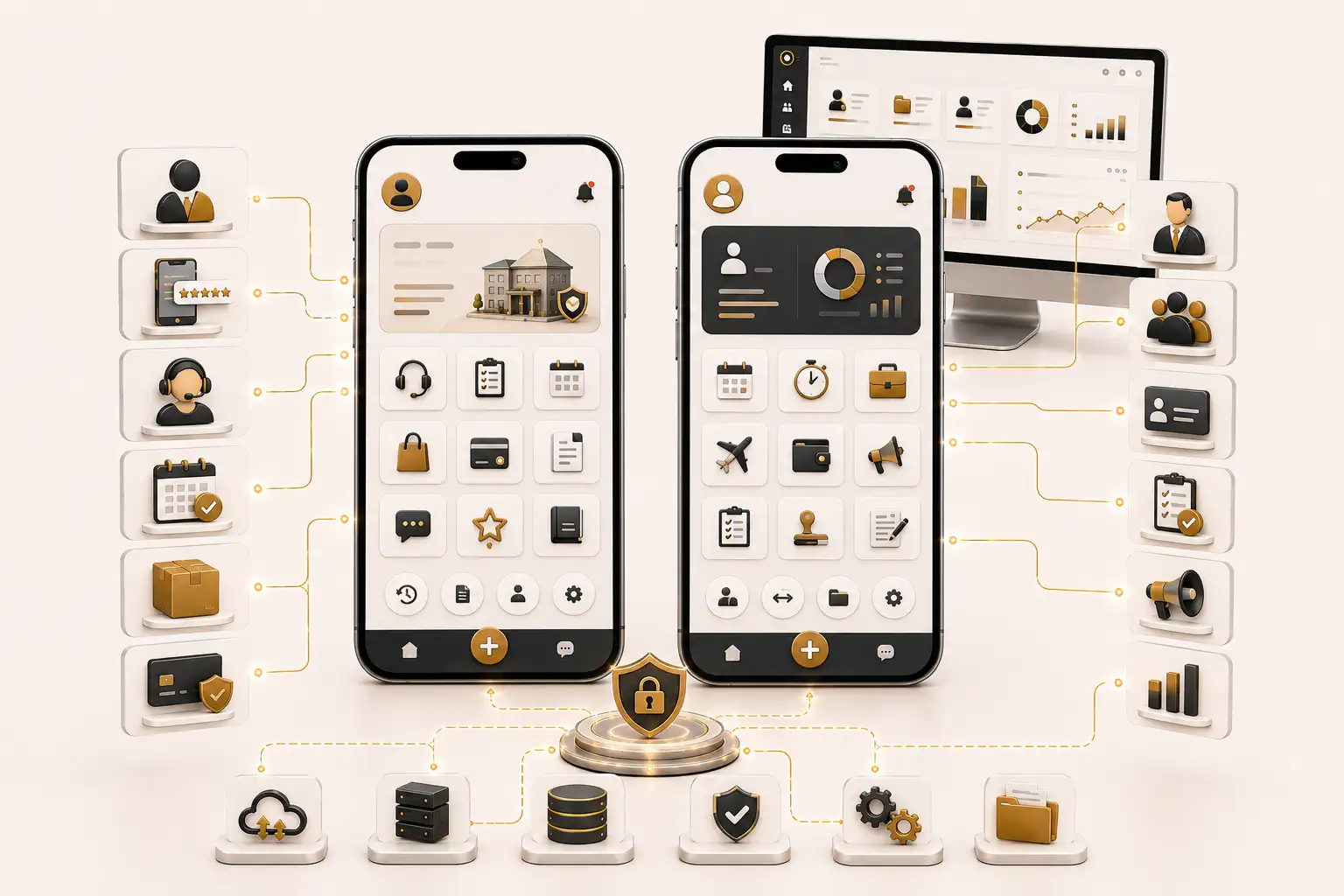 Customer and employee mobile apps for accounts, requests, documents, approvals, payments and notifications