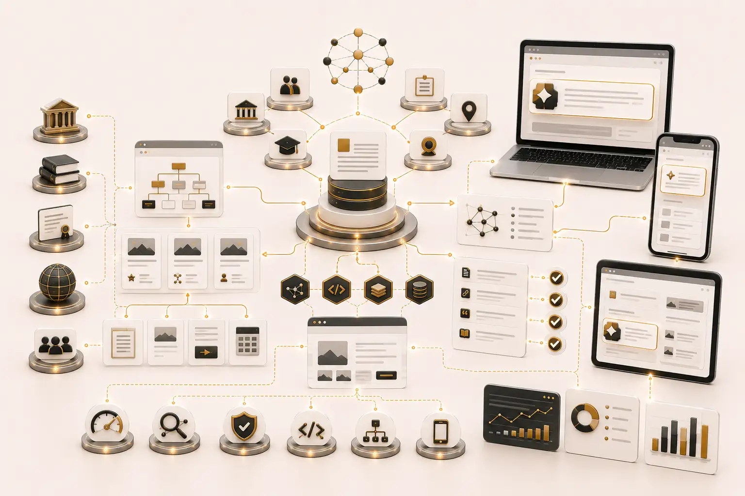 Generative engine optimization ecosystem connecting brand entities, source-supported content and AI search citations