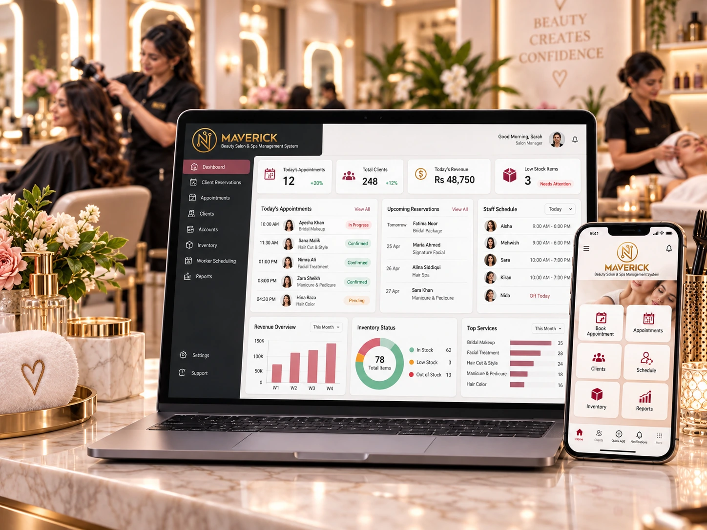 Maverick Beauty Salon and Spa Management System web and mobile application