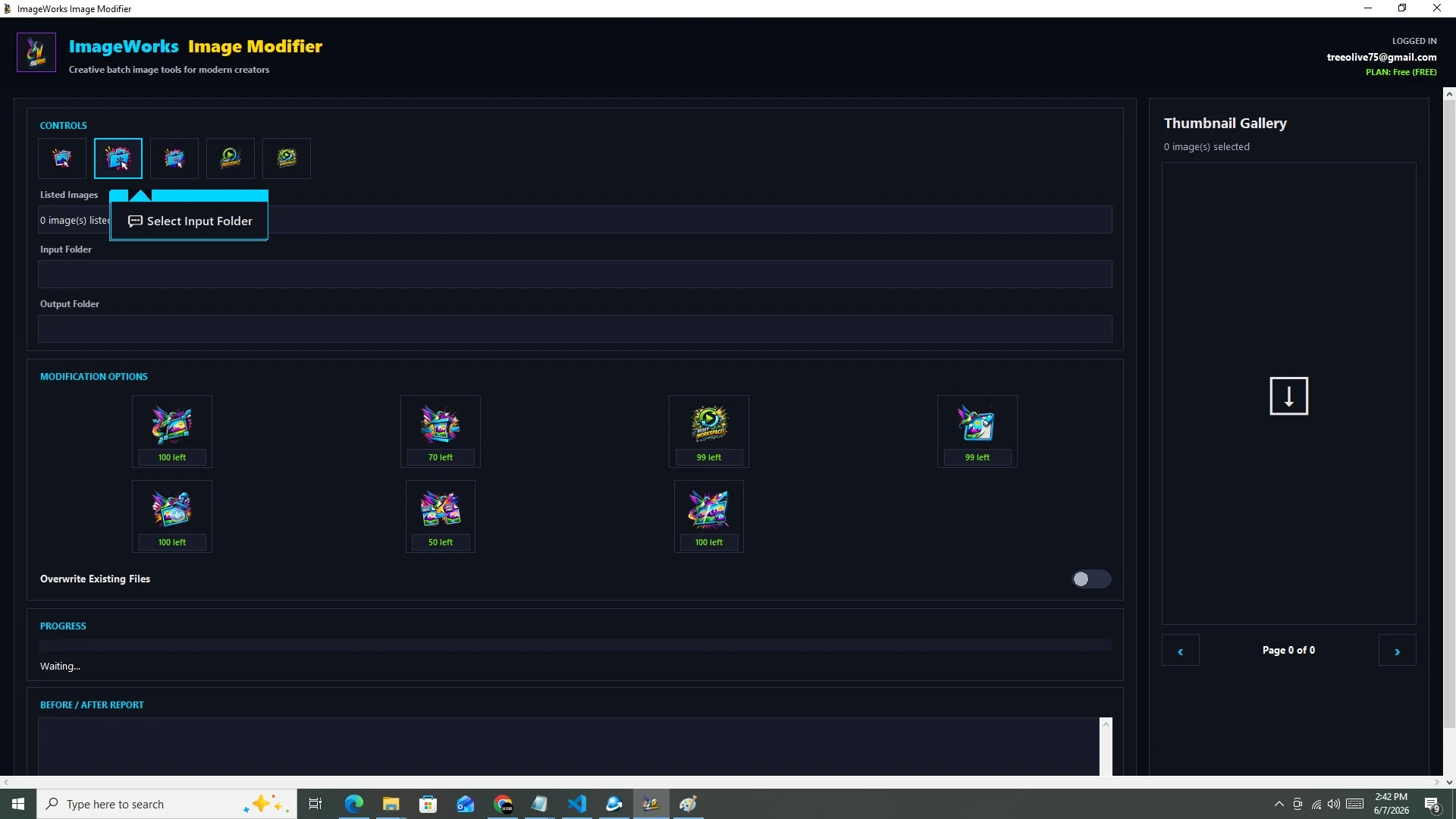 ImageWorks bulk input folder selection screenshot