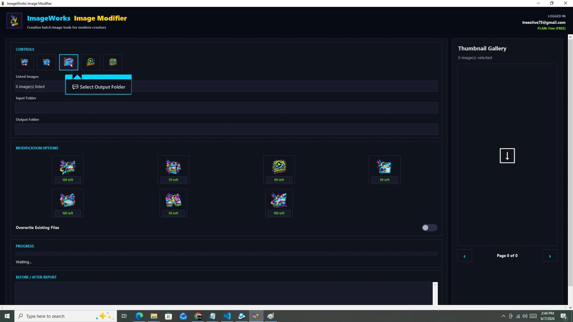 ImageWorks output folder selection screenshot