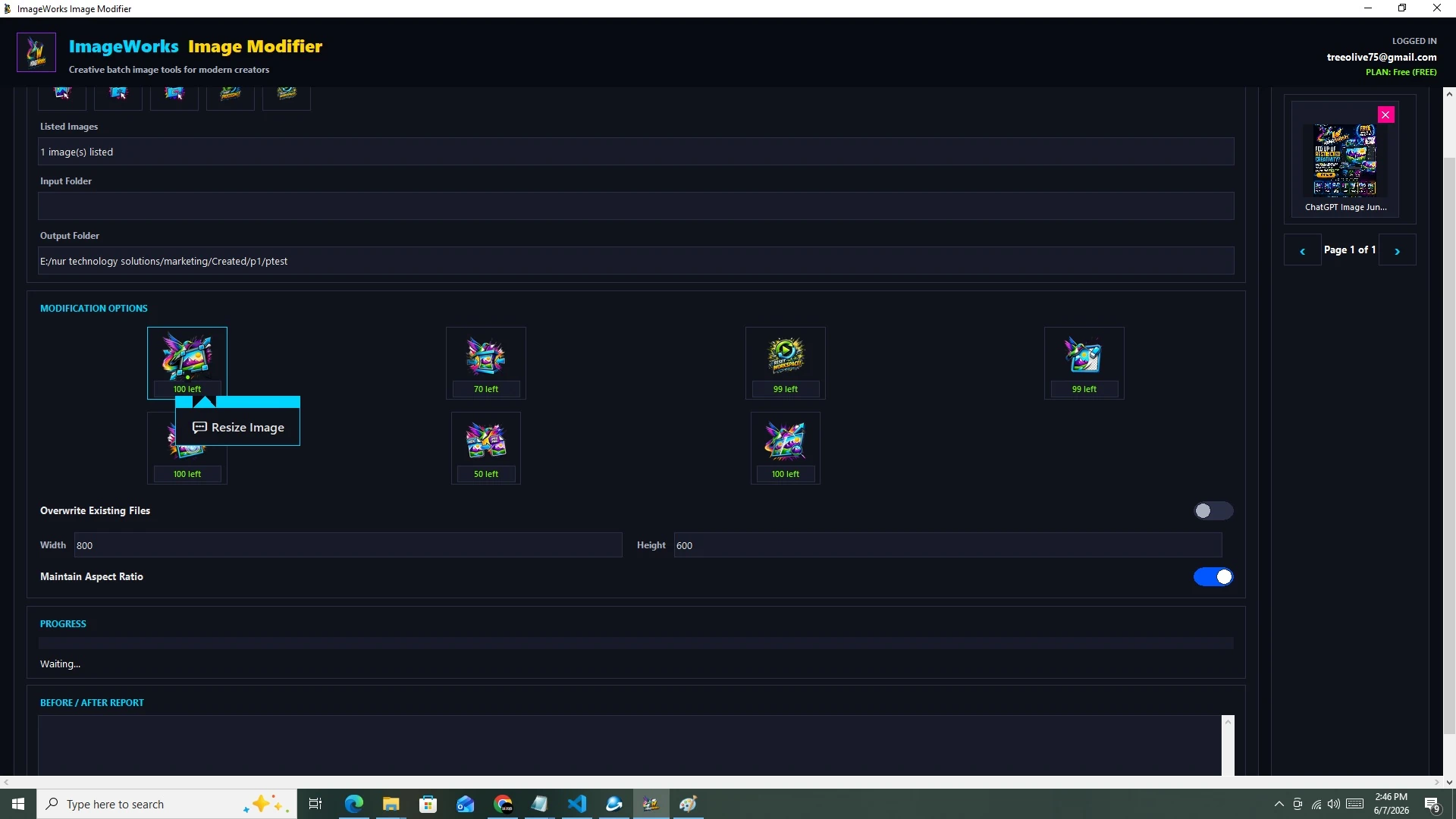 ImageWorks resize image screenshot
